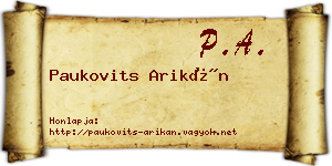 Paukovits Arikán névjegykártya